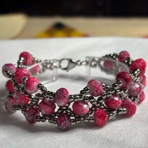 Elegant Handmade Pink and Silver Beaded Bracelet